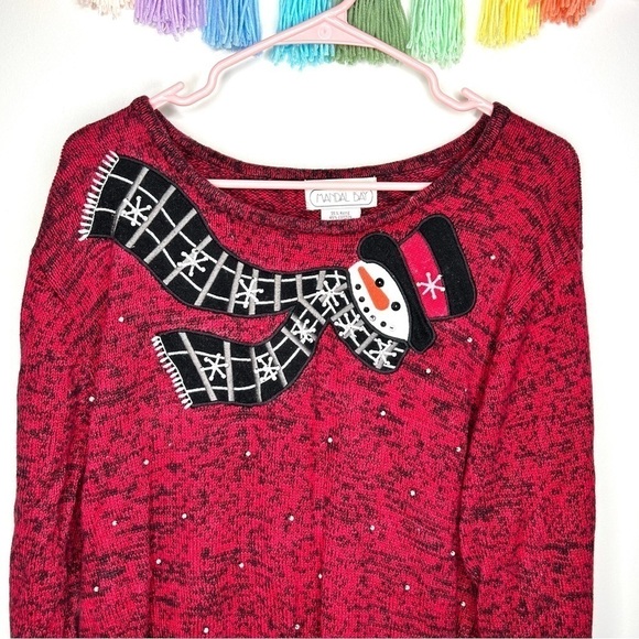 Vintage Mandal Bay Embellished Winter Snowman Pearl Marled Red Sweater Size XXL - Picture 3 of 11